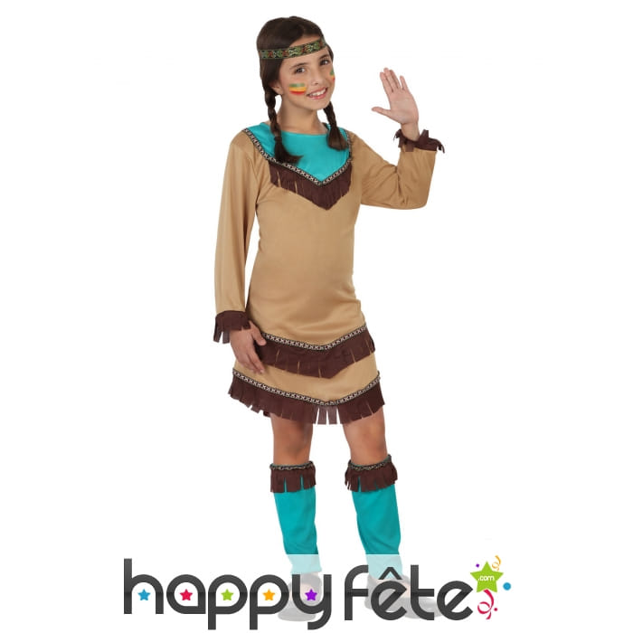 Déguisement beige et bleu de petite Indienne