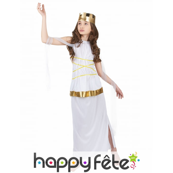 Déguisement blanc et doré de petite déesse Grecque