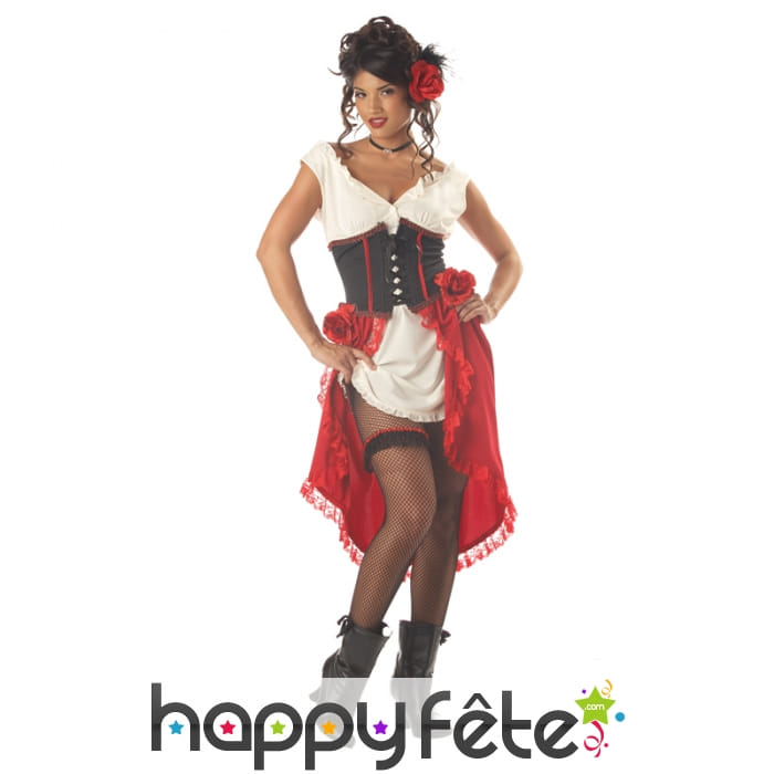 Déguisement blanc et rouge de fille de saloon