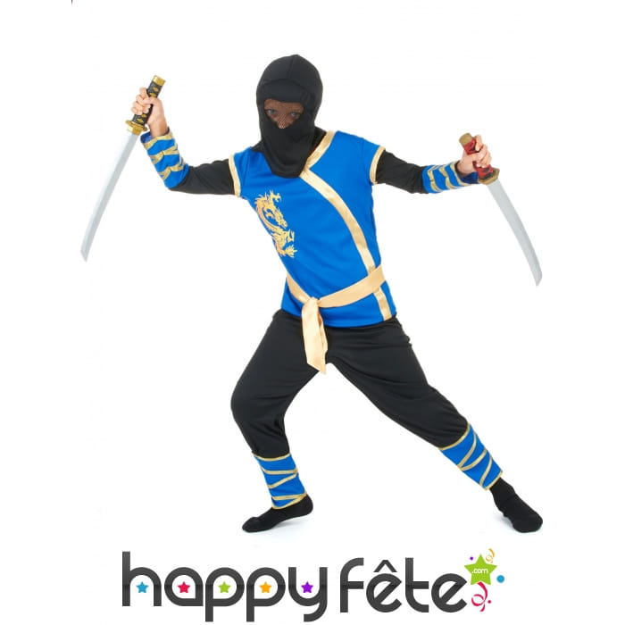 Déguisement bleu et doré de ninja pour enfant
