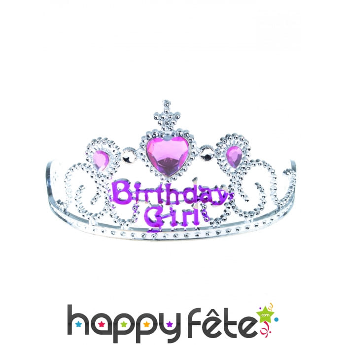 Diadème Birthday girl rose argent