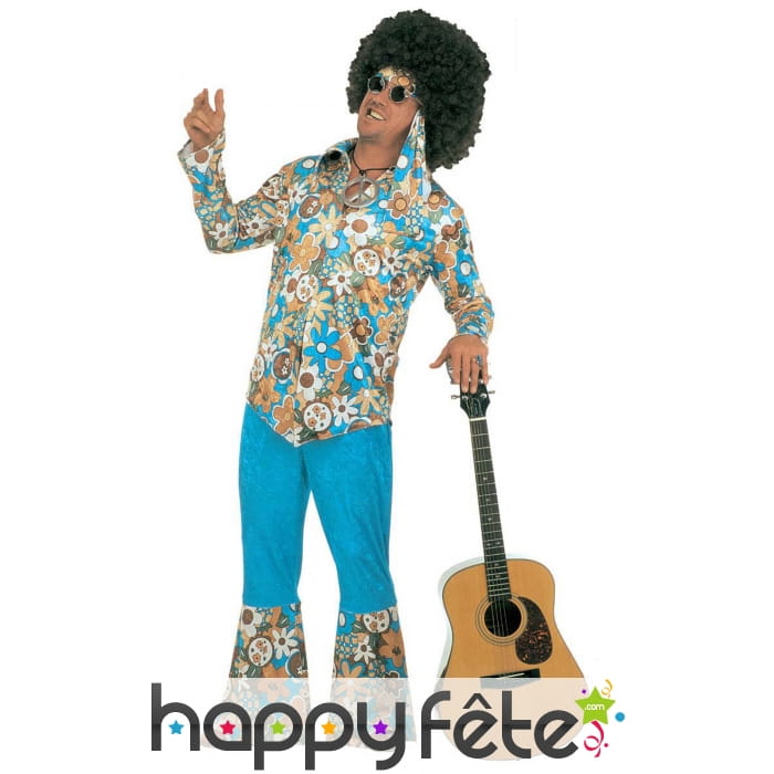 Déguisement bleu imprimé hippie pour homme