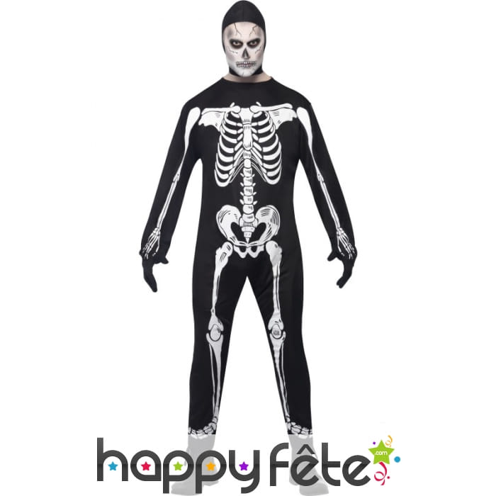 Déguisement blanc noir squelette homme