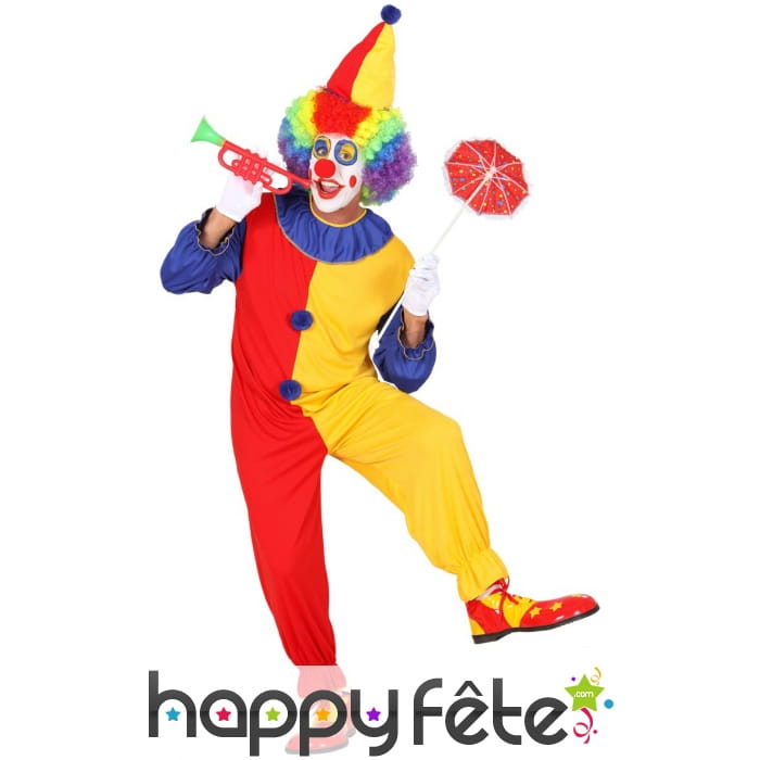Déguisement bicolore rouge et jaune de clown
