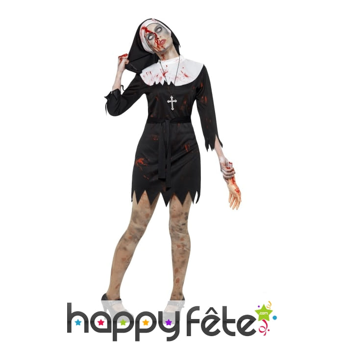 Déguisement bonne soeur zombie robe courte