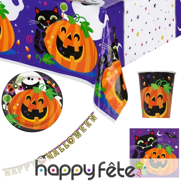 Décos citrouille et chat pour table de Halloween