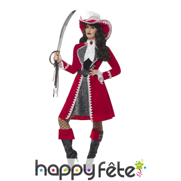 Déguisement capitaine pirate rouge pour femme