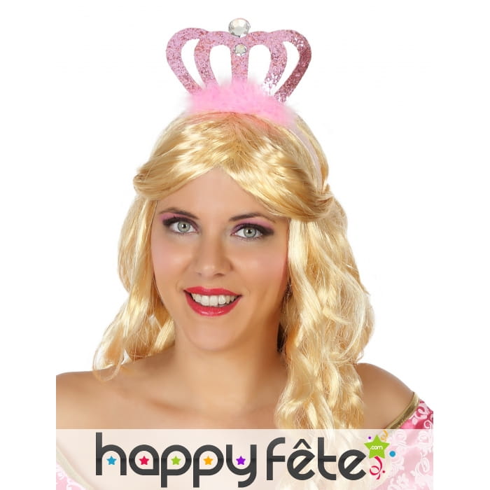 Diadème couronne rose haute et froufrous