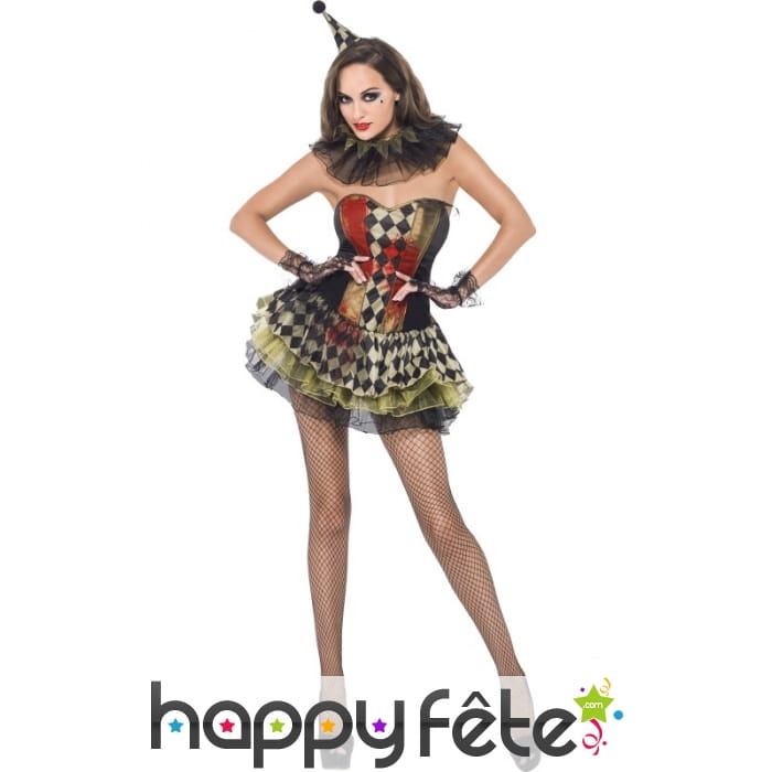 Déguisement clown sexy à damier pour femme
