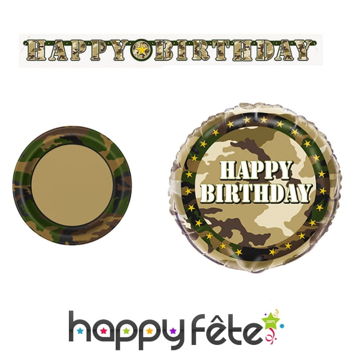 Déco d'anniversaire imprimé militaire