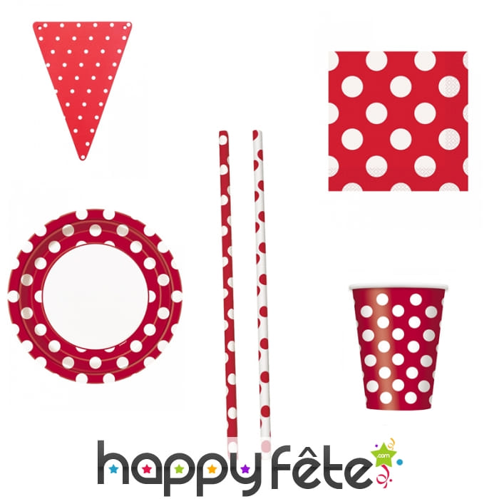 Décos d'anniversaire rouge à pois blanc
