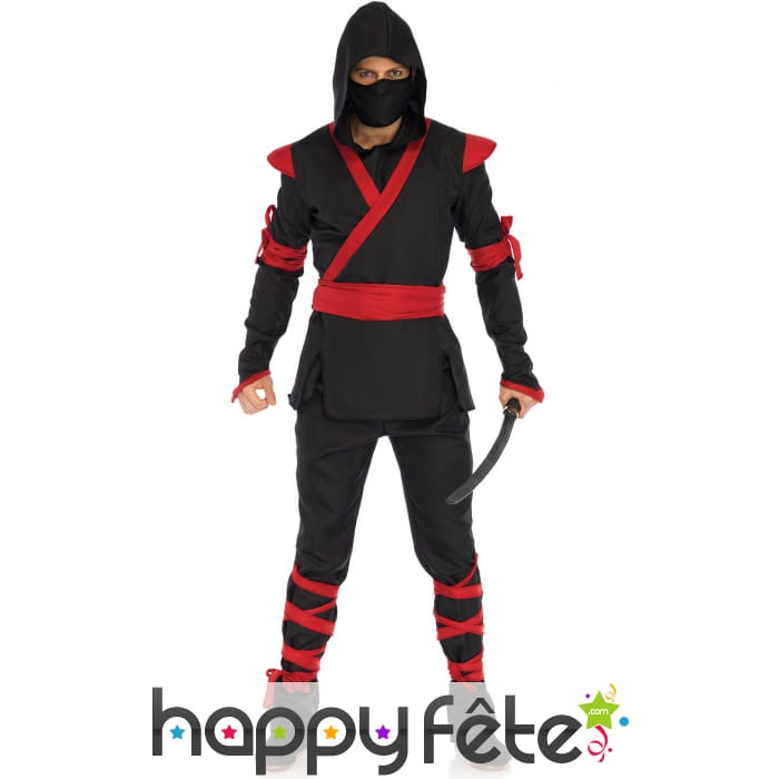 Déguisement d'assassin ninja noir rouge adulte