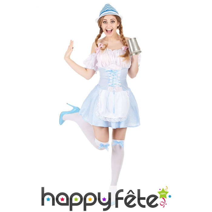 Déguisement de bavaroise blanc et bleu clair