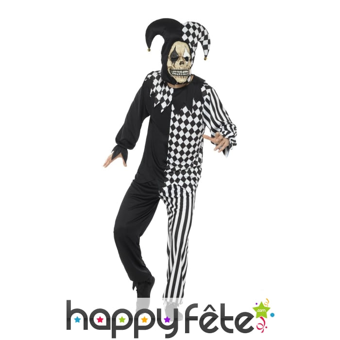 Déguisement de bouffon arlequin noir et blanc