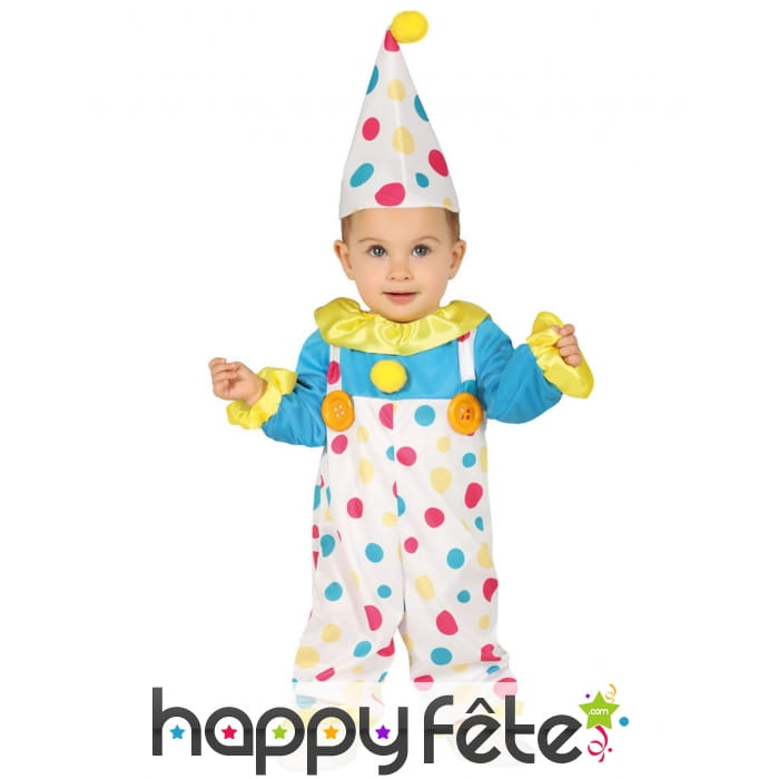 Déguisement de clown à pois avec chapeau pour bébé