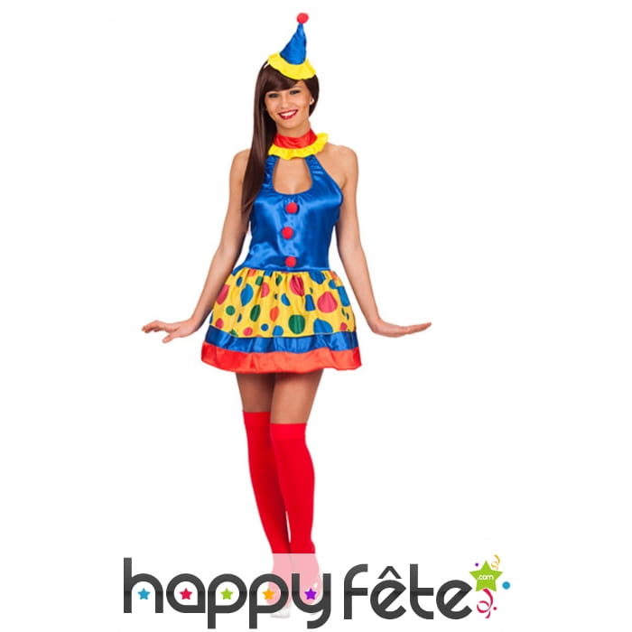 Déguisement de clown multicolore satiné pour femme