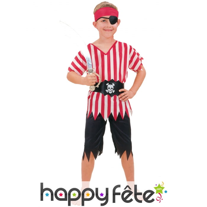 Déguisement d'enfant pirate ligné rouge et blanc