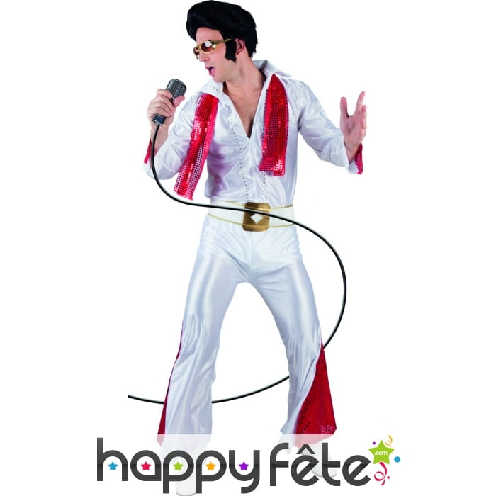 Déguisement de Elvis blanc et rouge brillant