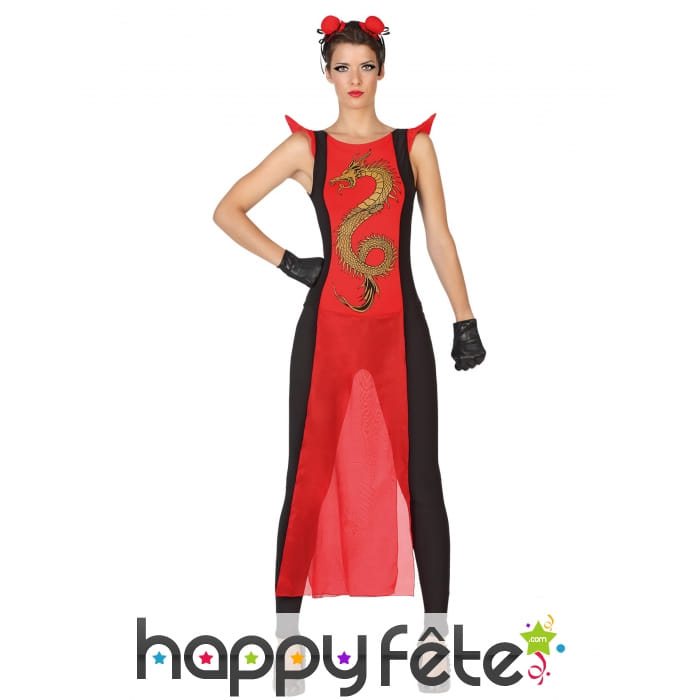 Déguisement de femme samouraï rouge et noir