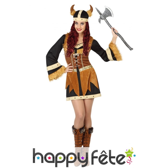 Déguisement de femme viking marron fourrure