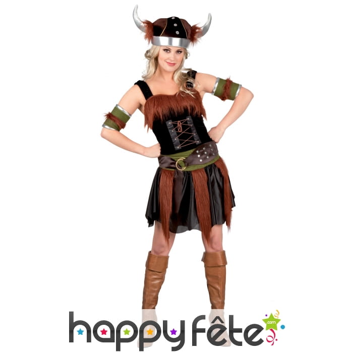 Déguisement de femme viking marron noir