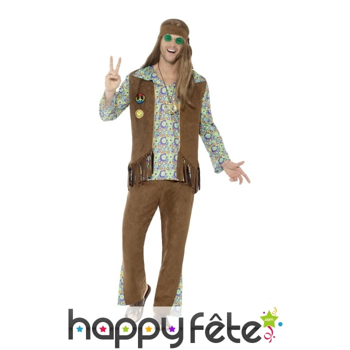 Déguisement de hippie, gilet à franges marron