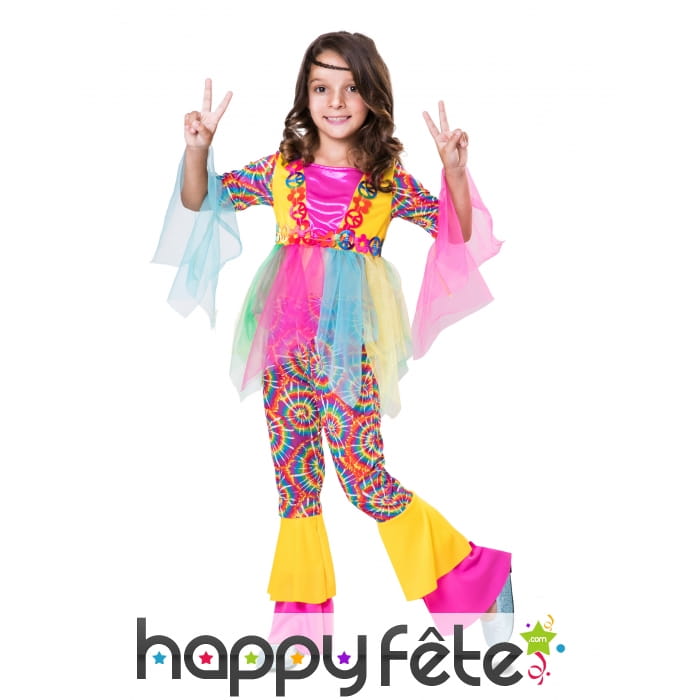 Déguisement de hippie multicolore pour fille