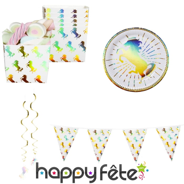 Déco de licorne scintillante colorée pour table