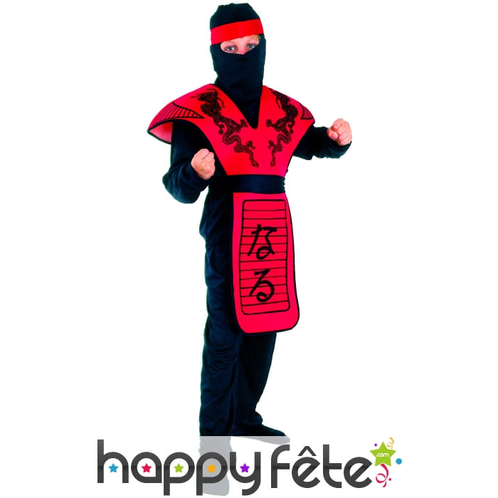 Déguisement de ninja noir et rouge pour garçon