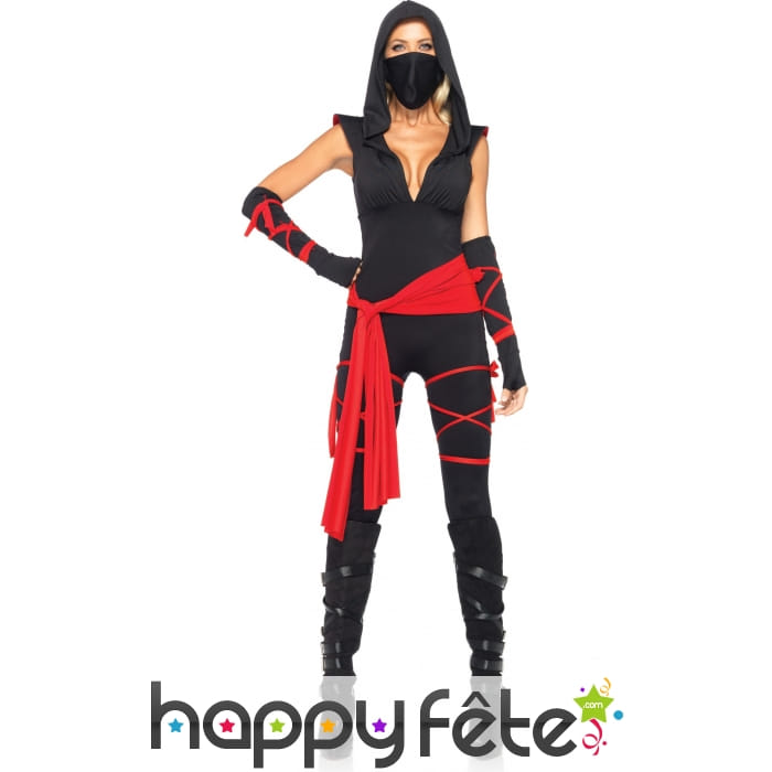 Déguisement de ninja pour femme, rouge et noir