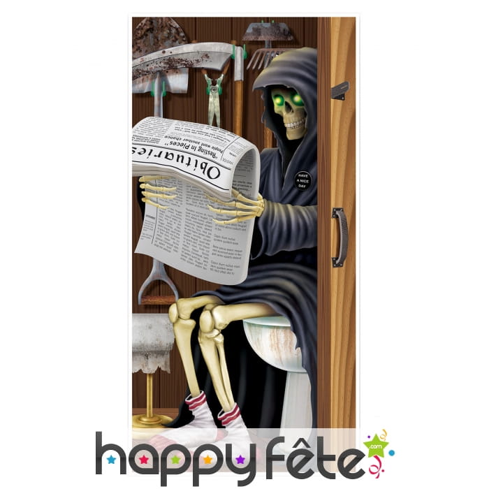 Décor de porte faucheuse aux toilettes