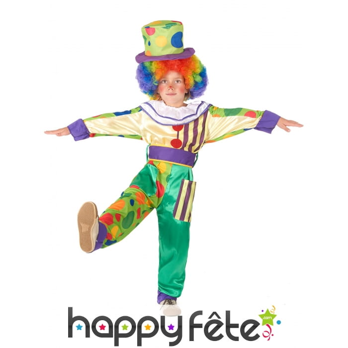 Déguisement de petit clown multicolore à motifs