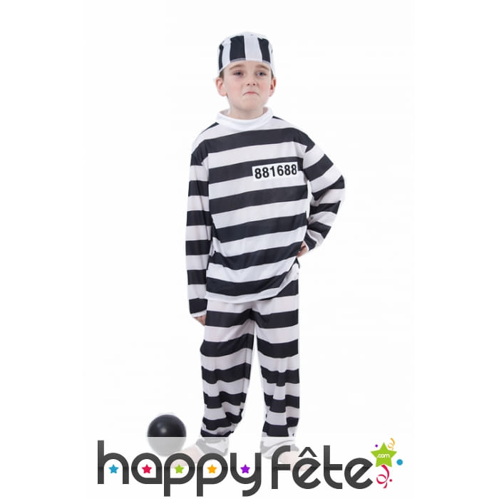 Déguisement de petit prisonnier rayé noir et blanc