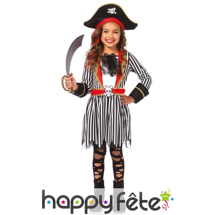 Déguisement de petite pirate ligné noir blanc
