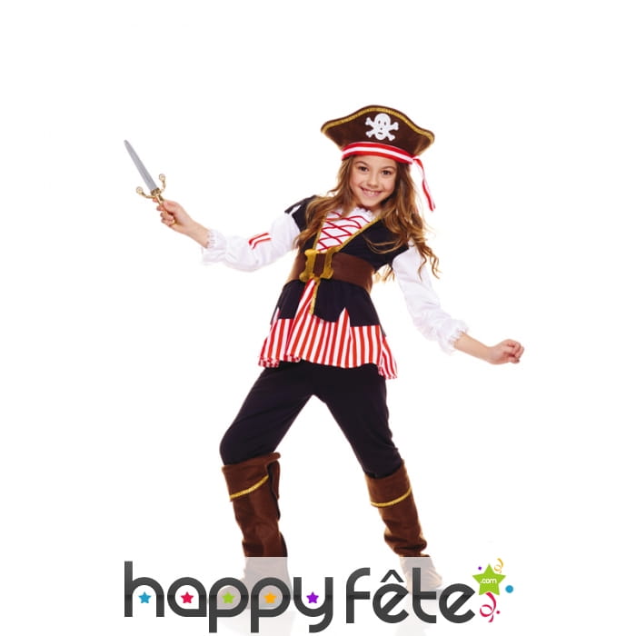 Déguisement de petite piratesse rayé rouge blanc