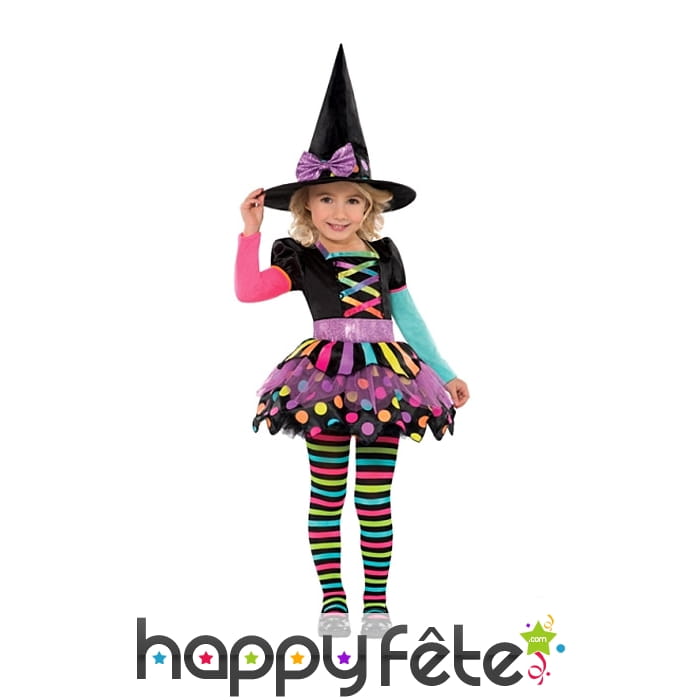 Déguisement de petite sorcière à pois colorés