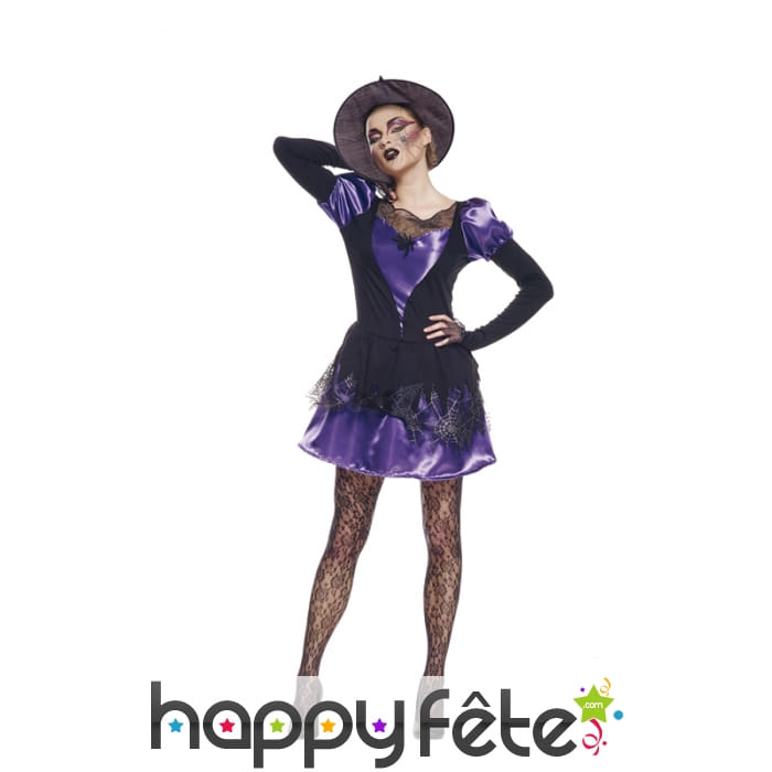 Déguisement de sorcière araignée violet