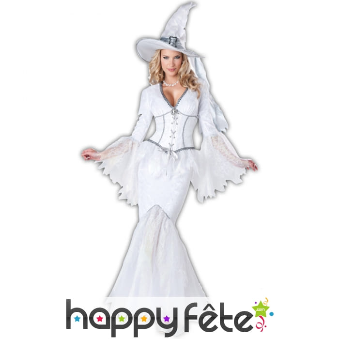 Déguisement de sorcière blanche luxe