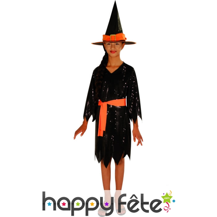 Deguisement de sorciere noire paillettes enfant