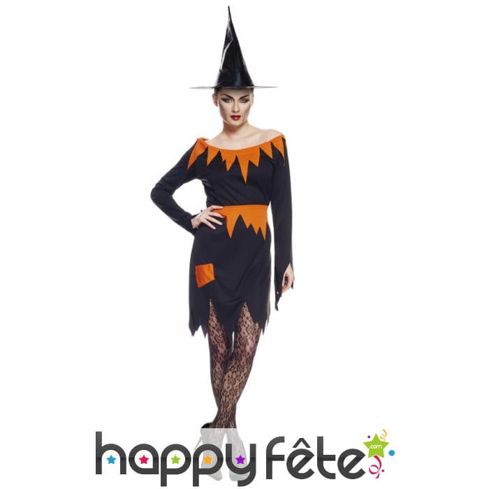 Déguisement de sorcière orange pour adulte
