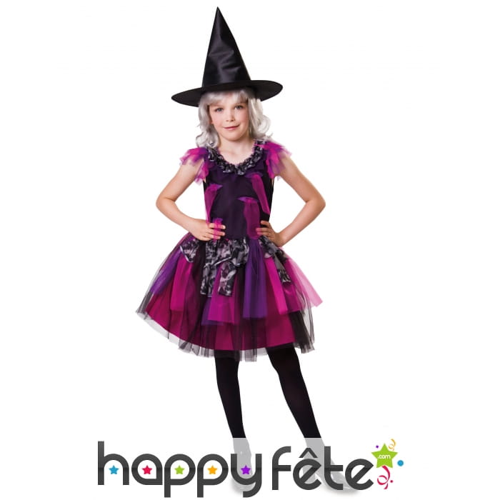 D&eacute;guisement de sorci&egrave;re rose violet pour fille
