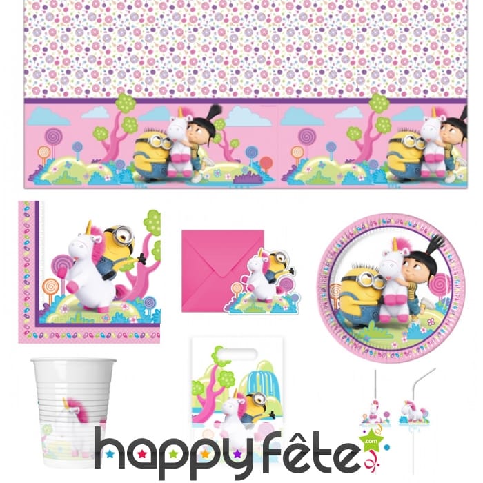 Déco de table d'anniversaire Minions et la licorne