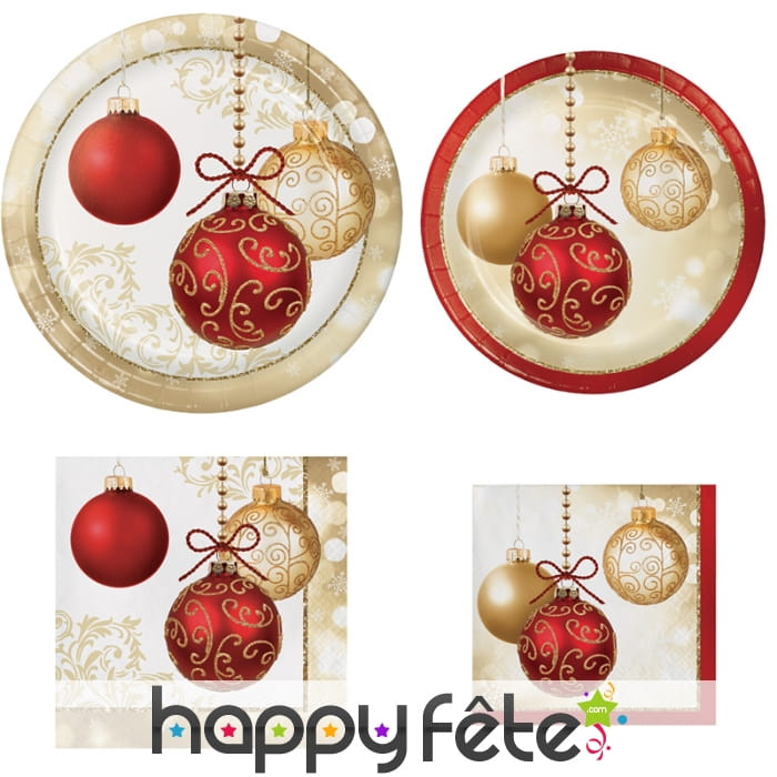 Déco de table de Noël imprimée boules or et rouge