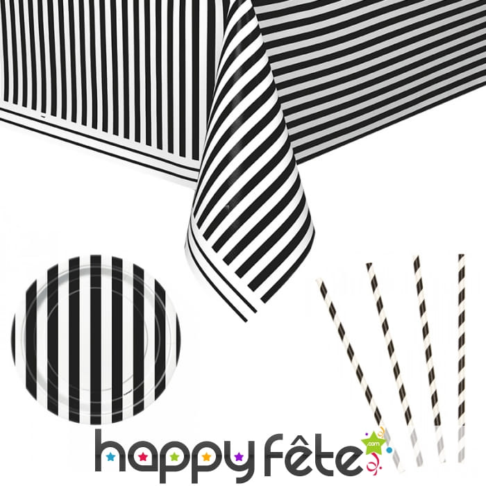 Décoration de table rayée noir et blanc