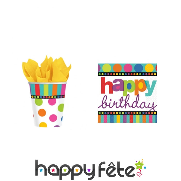 Décos de table d'anniversaire rayures et pois