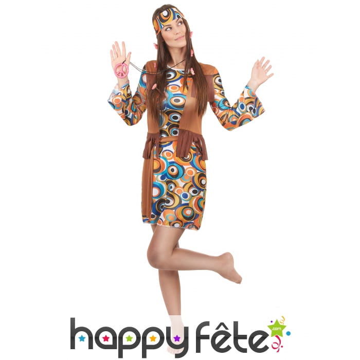 Déguisement femme hippie motifs années 60