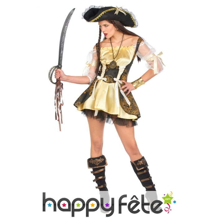 Déguisement femme pirate doré satiné