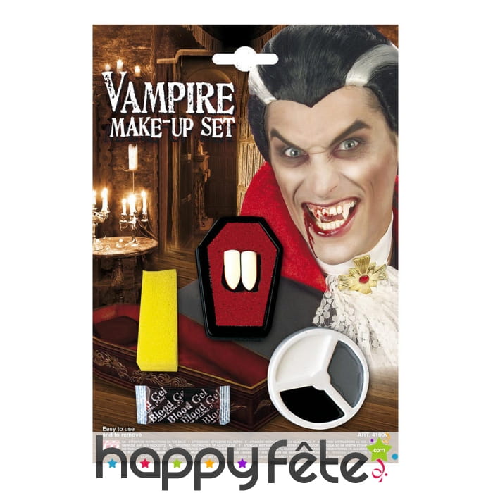Dents, faux sang et maquillage de vampire