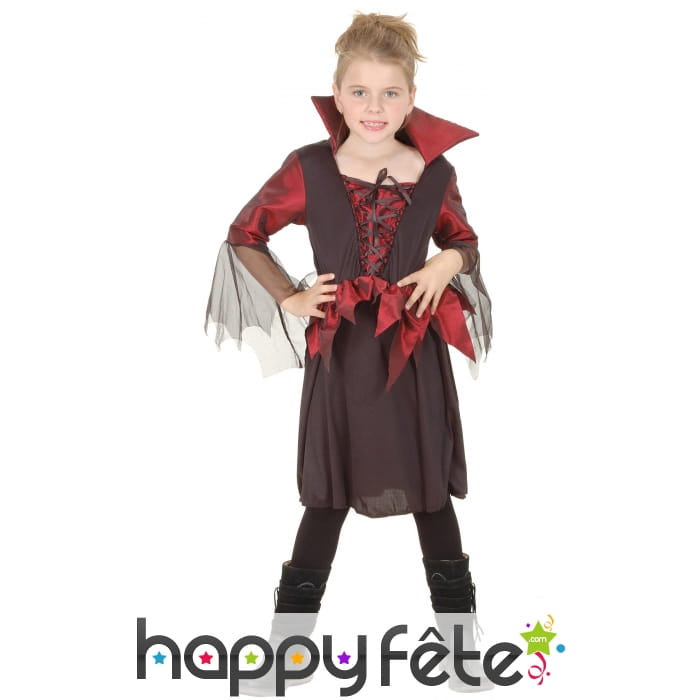 Déguisement fille vampire noir et bordeaux satiné