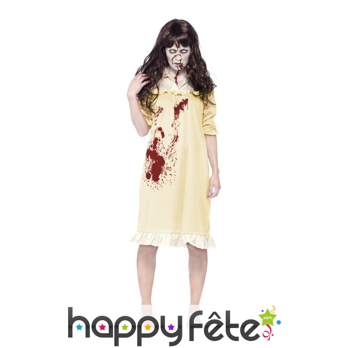 Déguisement femme zombie en robe de nuit